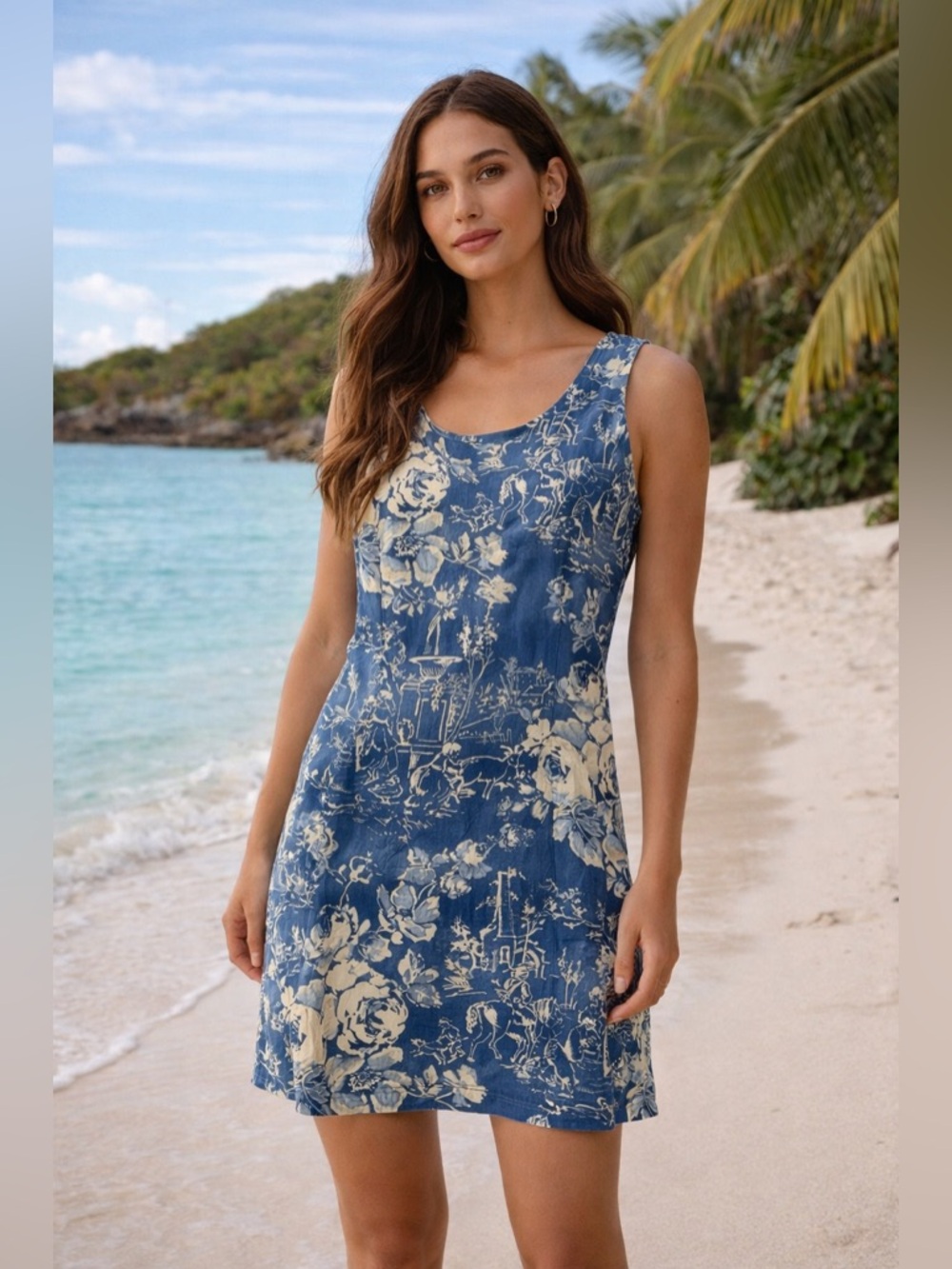 Vintage Jams World Pagoda Toile Dress S Blue Hawaiian Resort Wear Island USA Z